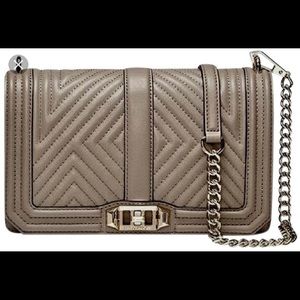 Rebecca Minkoff Love Geo Crossbody. Color mushroom